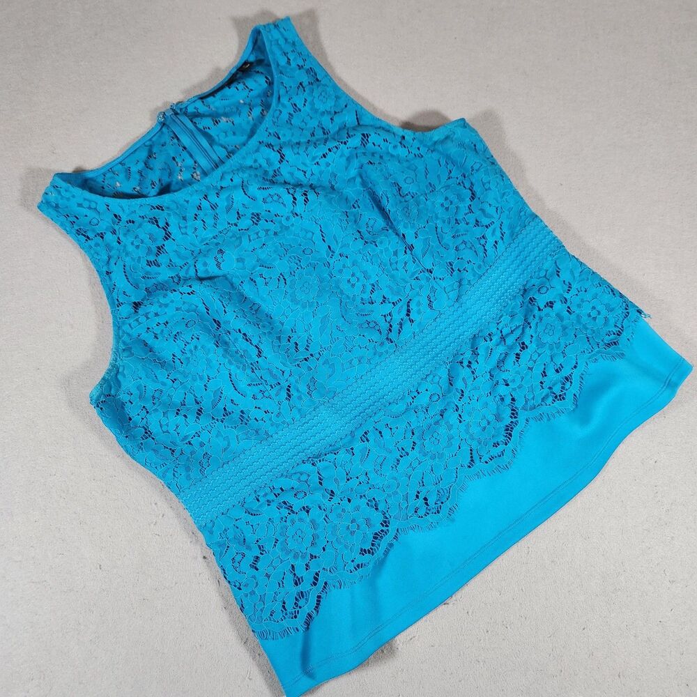 New York & Company Sleeveless Teal Lace Peplum Tank Top with back Zipper Size XL